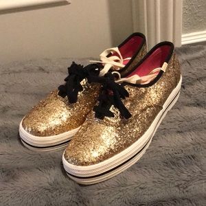NEW KEDS KATE SPADE TRIPLE GLITTER GOLD SZ 10